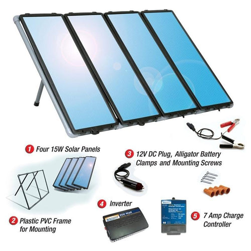 60-Watt Solar Panel Charging Kit with Charge Controller & Inverter