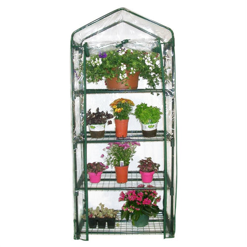 4-Tier Growing Rack Planter Stand Greenhouse with Steel Frame