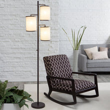Load image into Gallery viewer, Tree Lamp 3-Light Floor Lamp in Antique Bronze &amp; White Cotton Fabric Shades