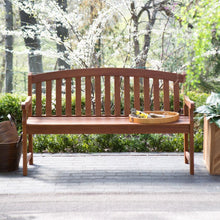 Load image into Gallery viewer, Curved Back 4-Ft Outdoor Garden Bench with Arm-Rests in Natural Wood Finish
