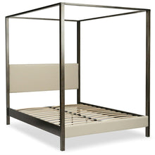 Load image into Gallery viewer, California King size Upholstered Canopy Bed Frame with Wood Slats in Dark Silver Finish