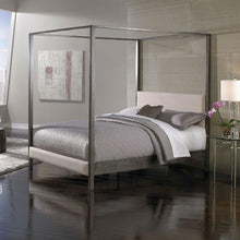 Load image into Gallery viewer, California King size Upholstered Canopy Bed Frame with Wood Slats in Dark Silver Finish