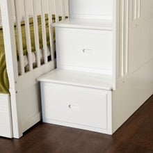 Load image into Gallery viewer, Twin over Full Bunk Bed with Stairway Storage Drawers in White Wood Finish