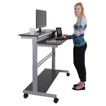 Load image into Gallery viewer, Mobile 48-inch Adjustable Height Standing Desk in Dark Walnut with Silver Steel Frame