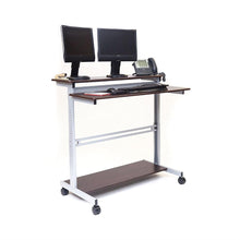 Load image into Gallery viewer, Mobile 48-inch Adjustable Height Standing Desk in Dark Walnut with Silver Steel Frame