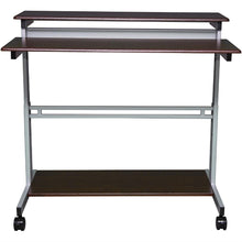 Load image into Gallery viewer, Mobile 48-inch Adjustable Height Standing Desk in Dark Walnut with Silver Steel Frame