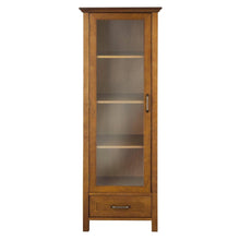 Load image into Gallery viewer, Oak Finish Linen Tower Glass Door Bathroom Storage Cabinet w- Drawer