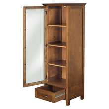 Load image into Gallery viewer, Oak Finish Linen Tower Glass Door Bathroom Storage Cabinet w- Drawer