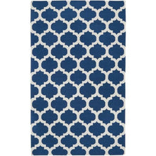 Load image into Gallery viewer, 5&#39; x 8&#39; Flat Woven Wool Area Rug Handmade Blue White Trellis Pattern