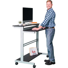 Load image into Gallery viewer, Mobile 48-inch Adjustable Height Standing Computer Desk in Black with Silver Steel Frame