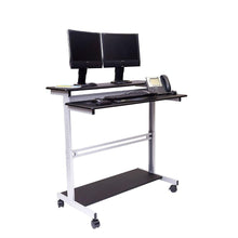 Load image into Gallery viewer, Mobile 48-inch Adjustable Height Standing Computer Desk in Black with Silver Steel Frame