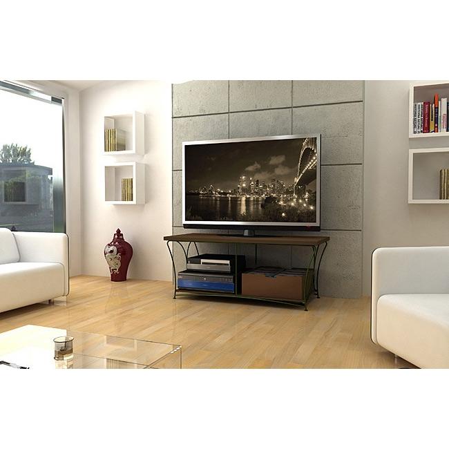2-Tier TV Stand in Mocha - Black Steel