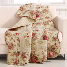 Load image into Gallery viewer, Red Pink Gold Ecru Floral Roses Quilt Throw Blanket in 100% Cotton