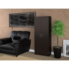 Load image into Gallery viewer, Modern 2-Door Armoire Wardrobe Storage Cabinet in Espresso Wood Finish