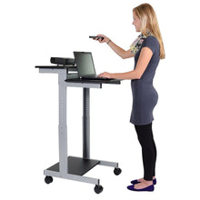 Load image into Gallery viewer, Mobile 24-inch Adjustable Height Standing Computer Desk in Black with Silver Steel Frame