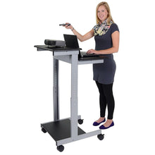 Load image into Gallery viewer, Mobile 24-inch Adjustable Height Standing Computer Desk in Black with Silver Steel Frame