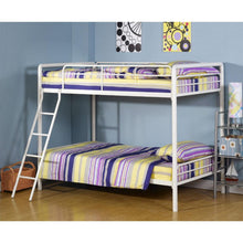 Load image into Gallery viewer, Twin over Twin Bunk Bed with Ladder in White Metal Finish