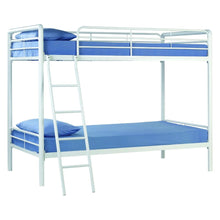 Load image into Gallery viewer, Twin over Twin Bunk Bed with Ladder in White Metal Finish