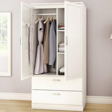 Load image into Gallery viewer, White Armoire Bedroom Clothes Storage Wardrobe Cabinet with 2 Drawers