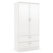 Load image into Gallery viewer, White Armoire Bedroom Clothes Storage Wardrobe Cabinet with 2 Drawers