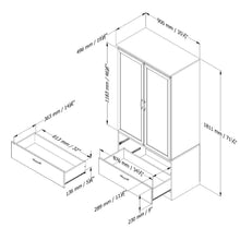 Load image into Gallery viewer, White Armoire Bedroom Clothes Storage Wardrobe Cabinet with 2 Drawers