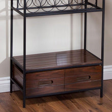 Load image into Gallery viewer, Sturdy Metal and Wood Bakers Rack with Wine Glass and Bottle Storage