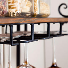 Load image into Gallery viewer, Sturdy Metal and Wood Bakers Rack with Wine Glass and Bottle Storage