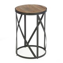 Load image into Gallery viewer, Modern Industrial Drum Style Steel Side Table with Wood Top