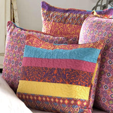 Load image into Gallery viewer, Full - Queen Colorful Floral Geometric Pattern 5 Piece Cotton Quilt Set
