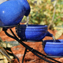 Load image into Gallery viewer, Blue Ceramic Outdoor Cascading Fountain Bird Bath with Solar Pump