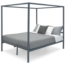 Load image into Gallery viewer, Queen size Grey Metal Platform Bed Frame with Canopy