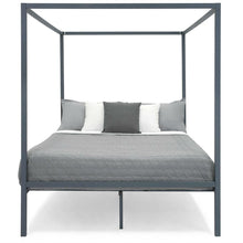 Load image into Gallery viewer, Queen size Grey Metal Platform Bed Frame with Canopy