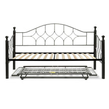 Load image into Gallery viewer, Twin Metal Daybed Frame with Wooden Slats and Pop-Up Trundle Bed