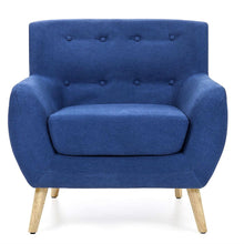 Load image into Gallery viewer, Blue Linen Upholstered Armchair with Mid-Century Modern Style Wood Legs