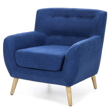 Load image into Gallery viewer, Blue Linen Upholstered Armchair with Mid-Century Modern Style Wood Legs