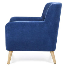 Load image into Gallery viewer, Blue Linen Upholstered Armchair with Mid-Century Modern Style Wood Legs