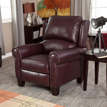 Load image into Gallery viewer, Burgundy Top-Grain Leather Upholstered Wing-back Club Chair Recliner