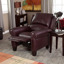 Load image into Gallery viewer, Burgundy Top-Grain Leather Upholstered Wing-back Club Chair Recliner