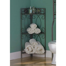 Load image into Gallery viewer, Spacing Saving Corner Bathroom Linen Rack with 3 Shelves in Pewter Metal Finish