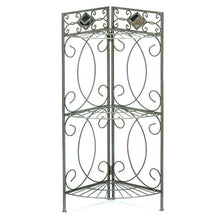 Load image into Gallery viewer, Spacing Saving Corner Bathroom Linen Rack with 3 Shelves in Pewter Metal Finish