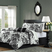 Load image into Gallery viewer, King size 7-Piece Comforter Set with Black Grey Damask Pattern