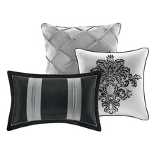 Load image into Gallery viewer, King size 7-Piece Comforter Set with Black Grey Damask Pattern