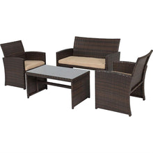 Load image into Gallery viewer, Brown Resin Wicker 4-Piece Modern Patio Furniture Set with Beige Padded Cushions