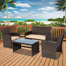 Load image into Gallery viewer, Brown Resin Wicker 4-Piece Modern Patio Furniture Set with Beige Padded Cushions