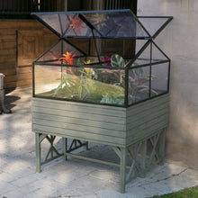 Load image into Gallery viewer, Elevated Raised Bed Garden Cold-frame Greenhouse Kit in Driftwood Finish