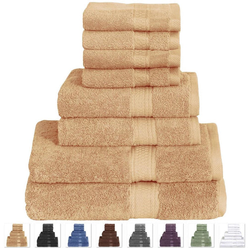 Beige 8-Piece Luxurious Cotton Bath Towel Hand Towels and Washcloths Set