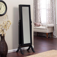 Load image into Gallery viewer, Full Length Tilting Cheval Mirror Jewelry Armoire in Black Wood Finish