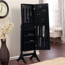 Load image into Gallery viewer, Full Length Tilting Cheval Mirror Jewelry Armoire in Black Wood Finish
