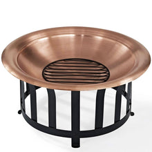 Load image into Gallery viewer, Oversized Copper Bowl Fire Pit with Black Steel Frame Poker and Spark Screen