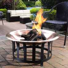 Load image into Gallery viewer, Oversized Copper Bowl Fire Pit with Black Steel Frame Poker and Spark Screen